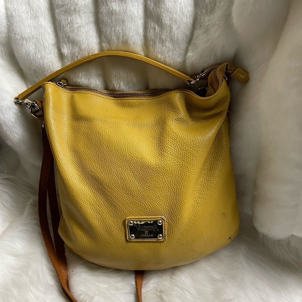 Valentina Italia pebble leather yellow mustard slouch hobo shoulder bag
